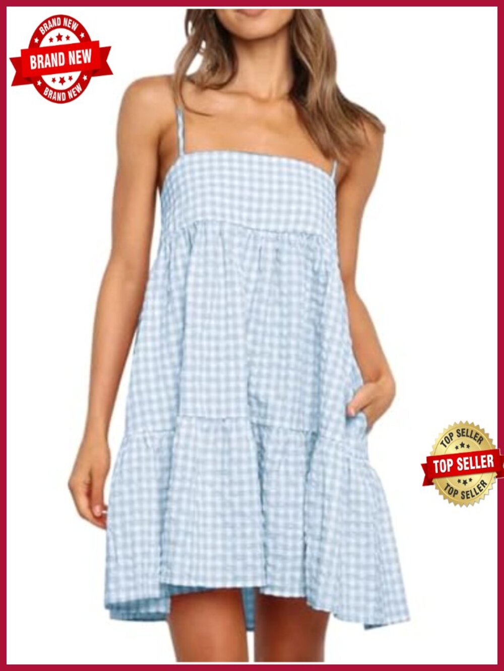 Womens Plaid Mini Dress Spaghetti Strap Sundress Sleeveless Beach Summer